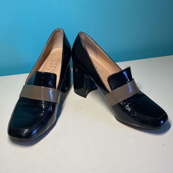 Franco Sarto Womens Heels Size 7 / 37 Black Patent Leather 3" Block Heel Shoes - Picture 10 of 15
